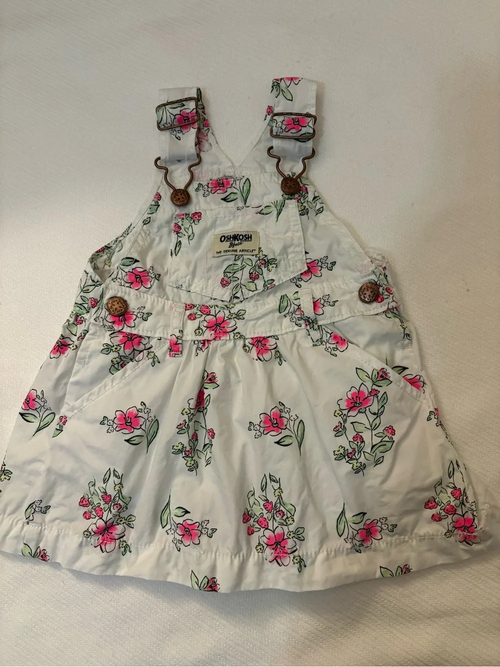 OshKosh B'gosh White Floral Pink Overall Dress
